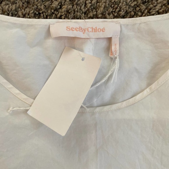 See by Chloe White Shirt Dress with Ruffled Sleeves - Size 34 - Picture 3 of 7